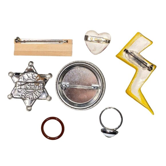 7 Items Brooch Pin Ring Women Heart Badge Eye Lightning Bolt Yellow Red Wood Say - Picture 2 of 3